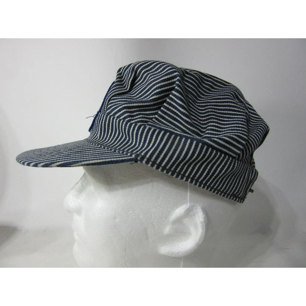 Alaska Railroad Conductor Hat Boys OS Blue Good Vintage Striped Snapback USA